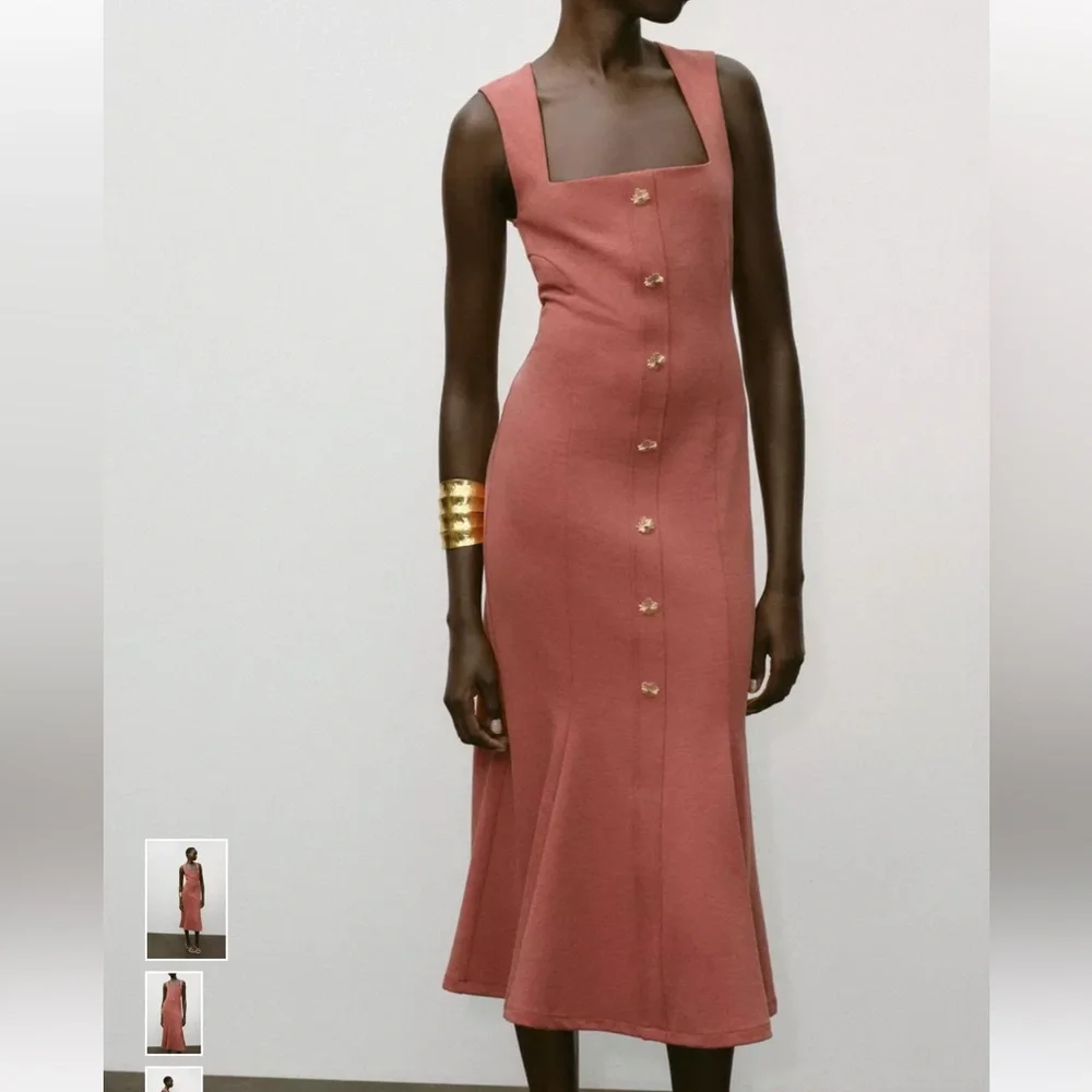 BUTTONED PIQUÉ DRESS - Picture 6 of 12